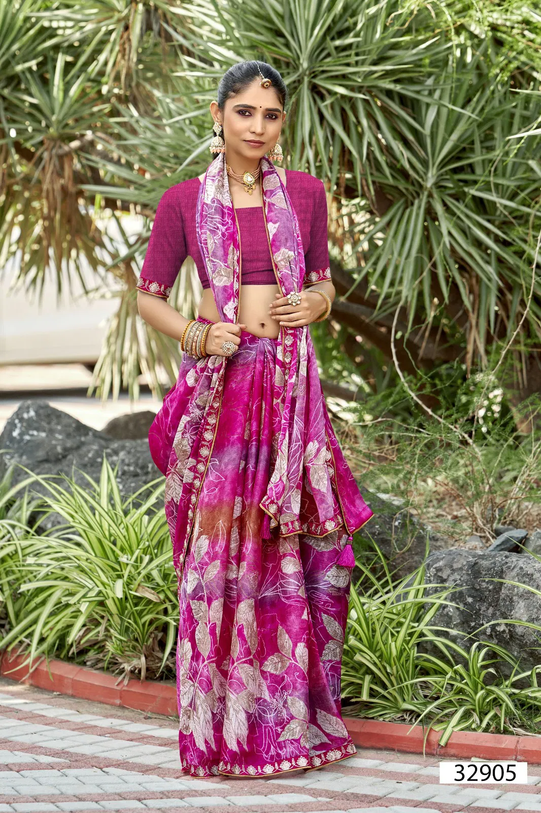 Nancy By Vallabhi Chiffon Leaf Printed Daily Wear Saree Exporters In India